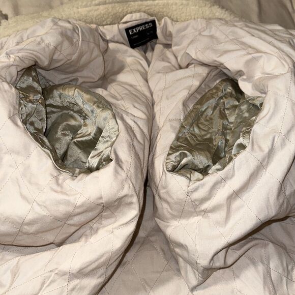 Express XL Ivory Cream Sherpa Teddy Shacket Shirt Jacket - Picture 12 of 14